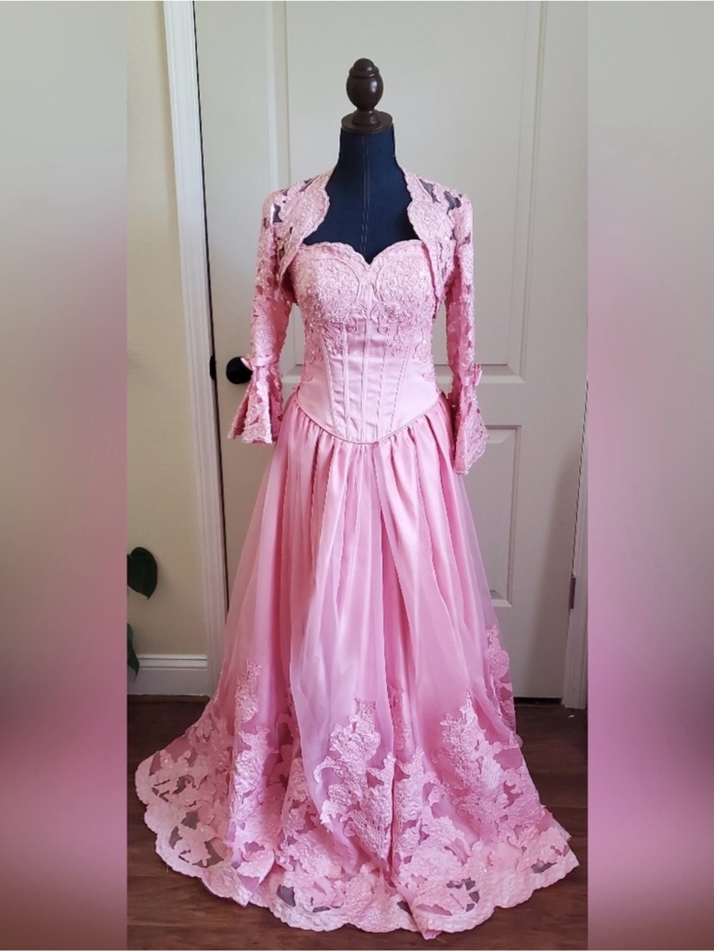 Bridgerton/Regency Pink Lace Corset Ball Gown